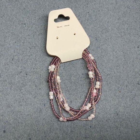 Beaded Stretch Bracelets Lot Of Five 7 In Iridescent Seed Bead Purple Pink White - Picture 2 of 3